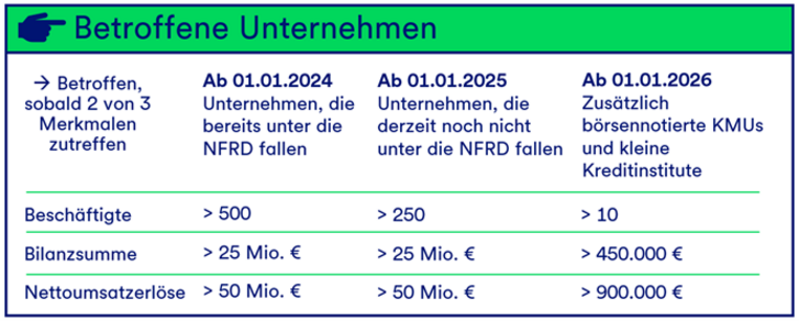 Berichtspflichtige Unternehmen Tabelle